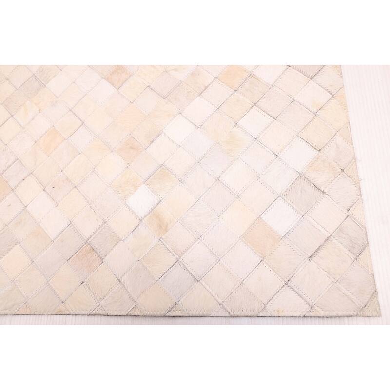 ECARPETGALLERY Handmade Cowhide Patchwork Cream Leather Rug - 8'0 x 10'0