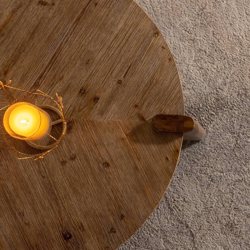 Wood Round Coffee Table for Living Room