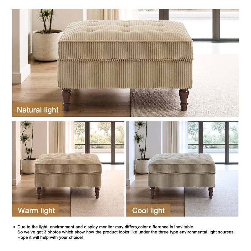 Modular Corduroy Tufted Storage Ottoman with Reversible Tabletop