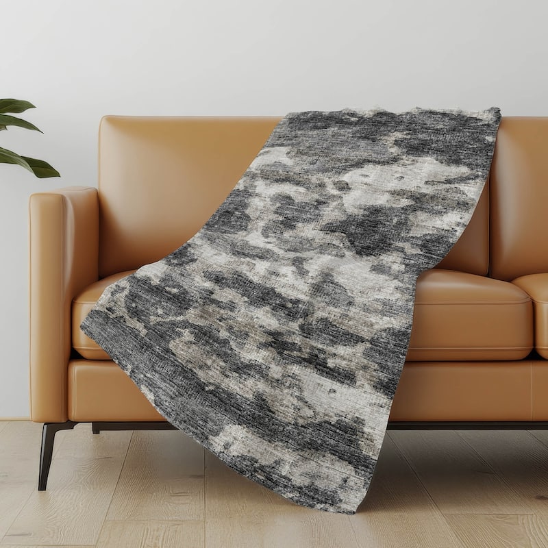 Premium Machine Washable ASB71 Abstract Modern Sherpa Throw Blanket - Black - 4'2" x 5'10"