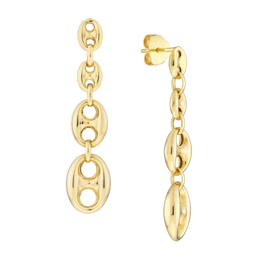 Curata 14k Yellow Gold 32x8mm Graduated Puffed Mariner Dangle Earrings