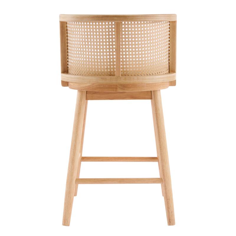 Christopher Knight Home - Talia Scandinavian Upholstered Wooden Counter Stool Set - Bar Chairs with Rattan Backrest