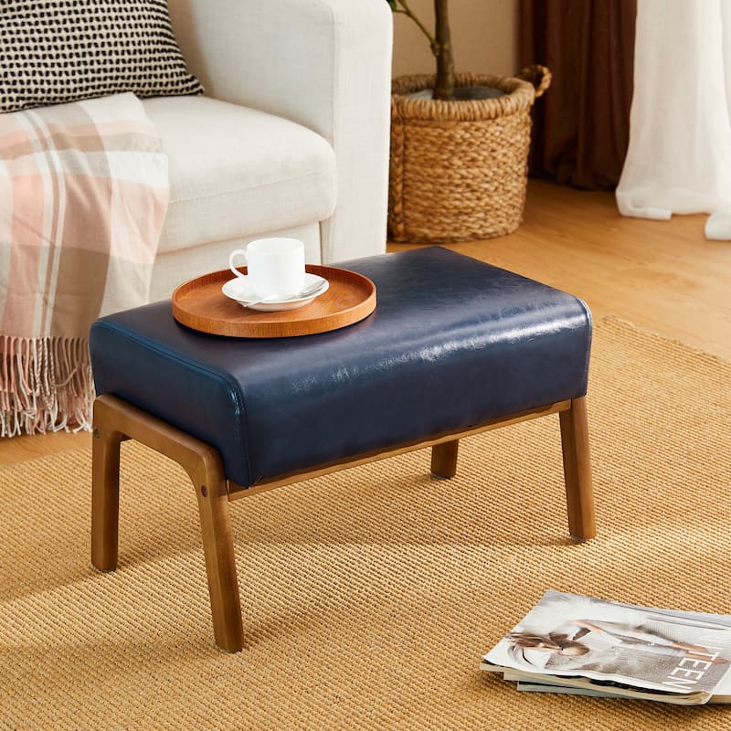 Glitzhome 30.75"H Mid-Century PU Leather Armchair with Ottoman Set