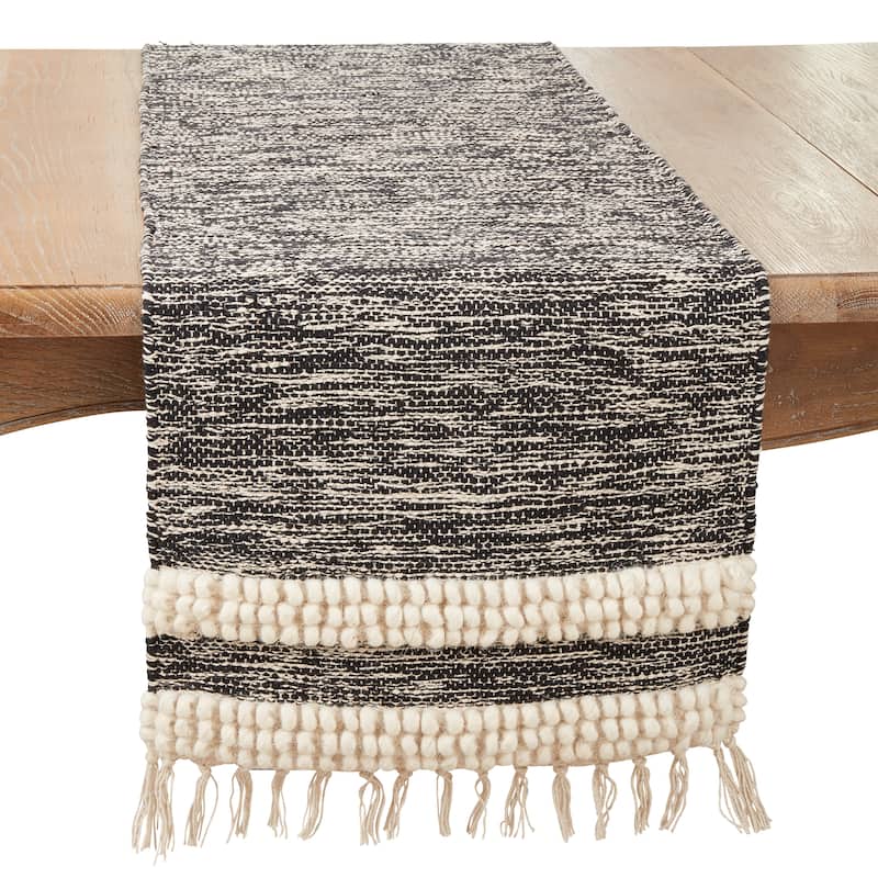 Striped Pom Pom with Fringe Table Runner - 16"x72" - 16"x72"
