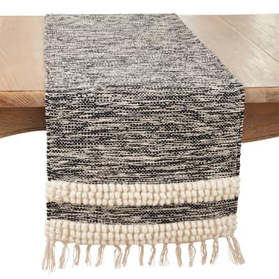 Striped Pom Pom with Fringe Table Runner - 16"x72"