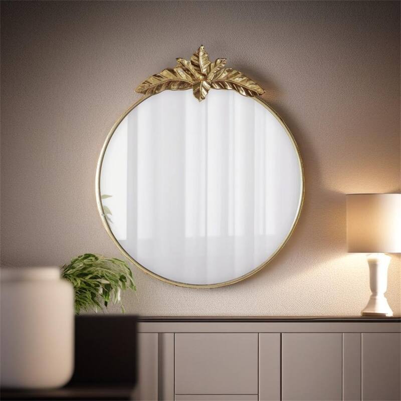 Large Round Wall Mirror with Gold Metal Frame - Gold