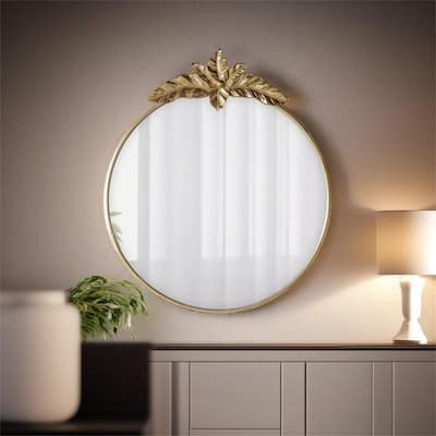 Large Round Wall Mirror with Gold Metal Frame