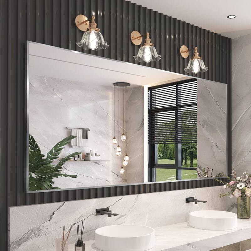Aluminum Alloy Framed Wall Mounted Bathroom Vanity Accent Mirror in - 77" * 36" - Brushed Nickel