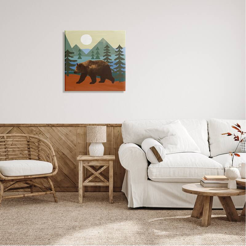 Stupell Brown Bear Nature Woodlands Sunshine Camp Canvas Wall Art