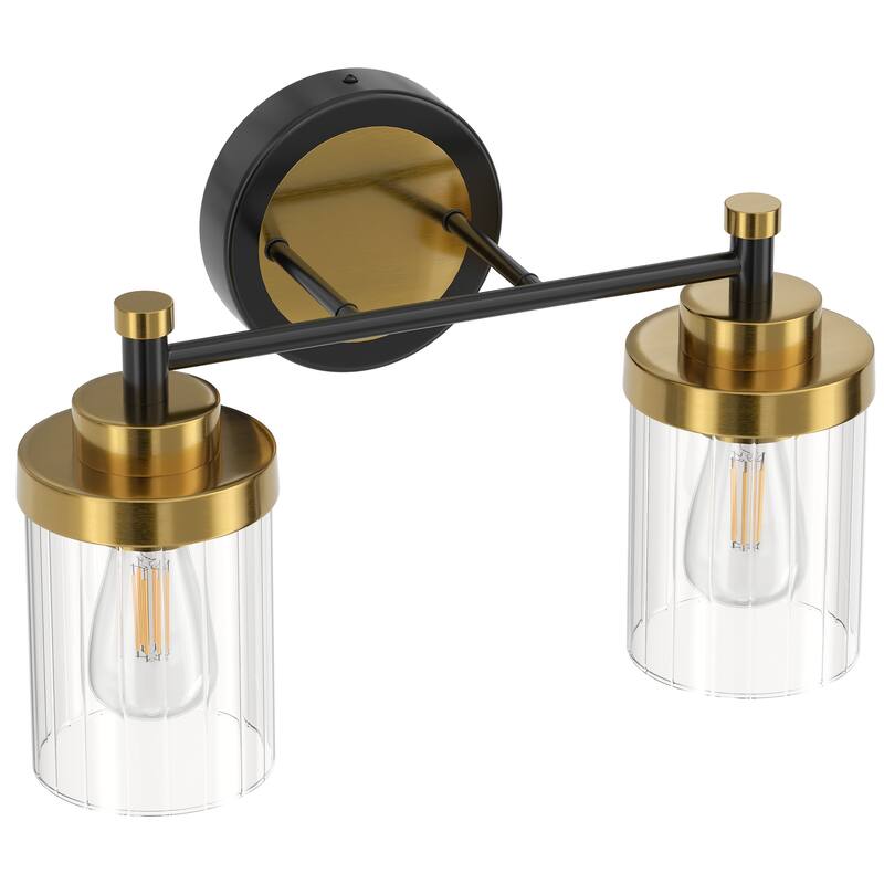 Modern Dimmable Vanity Light with Clear Ribbed Glass Shades E26 Sockets