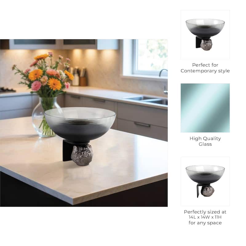 Glass Decorative Bowl with Textured Metal Base and Modern Glam Design