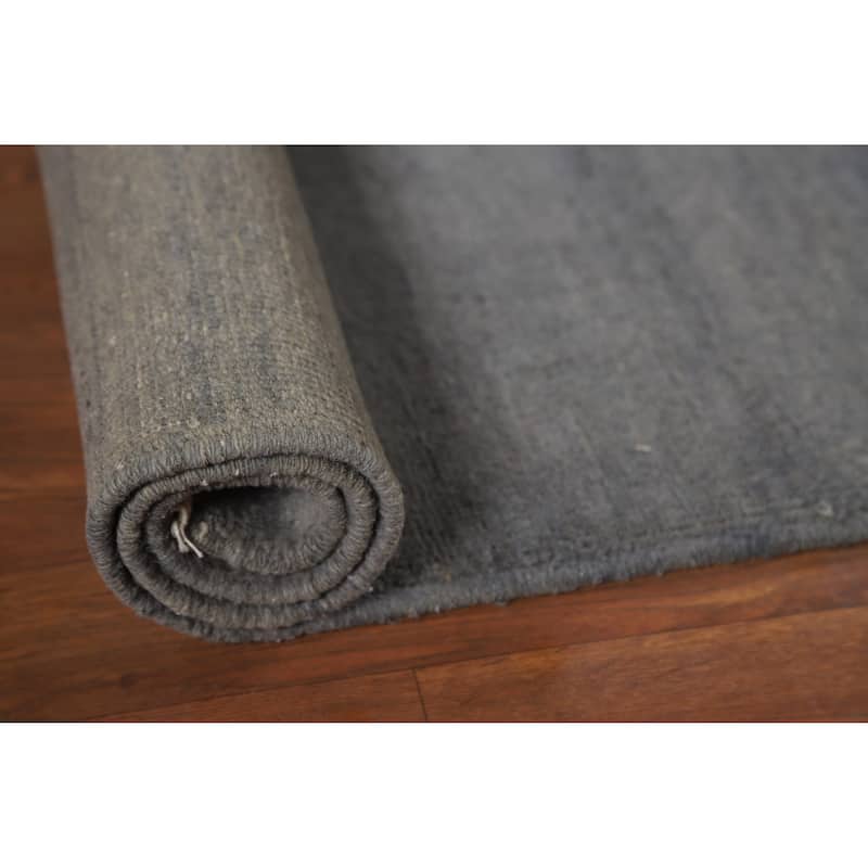 Gray Blue Gabbeh Modern Foyer Rug Hand-Knotted Wool Carpet - 3'7"x 4'9"