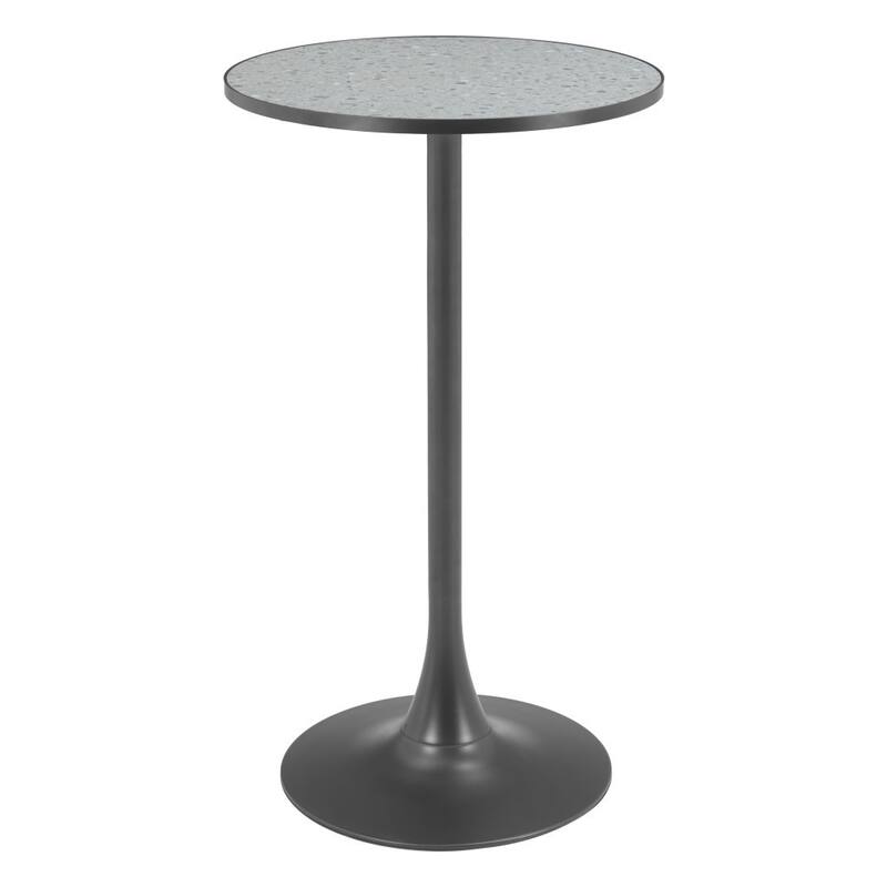 HomeRoots 24" Gray and Black Faux Terrazzo and Steel Rounded Bar Table - 24.00 in. x 41.70 in. x 24.00 in.