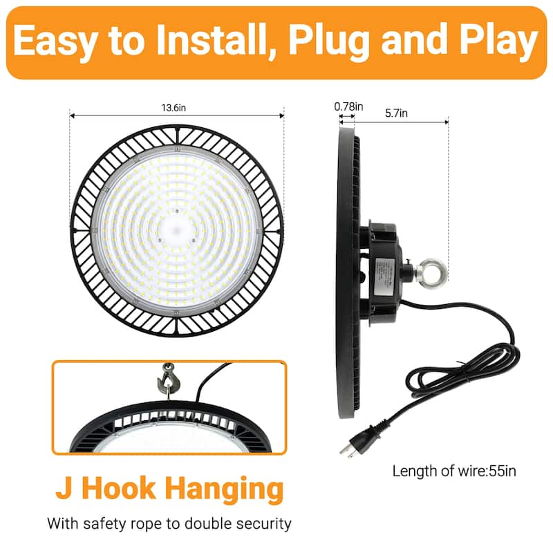 Ultra-Bright 300W UFO High Bay Light 11.6 Inch Dimmable Industrial Lighting For Warehouse, Workshop, Garage - 1Pack