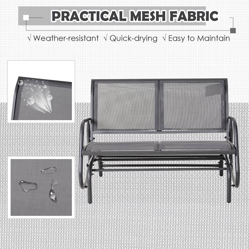 Outsunny 2-Person Glider Rocking Chair with Smooth Armrest, Breathable Mesh Fabric for Backyard Garden