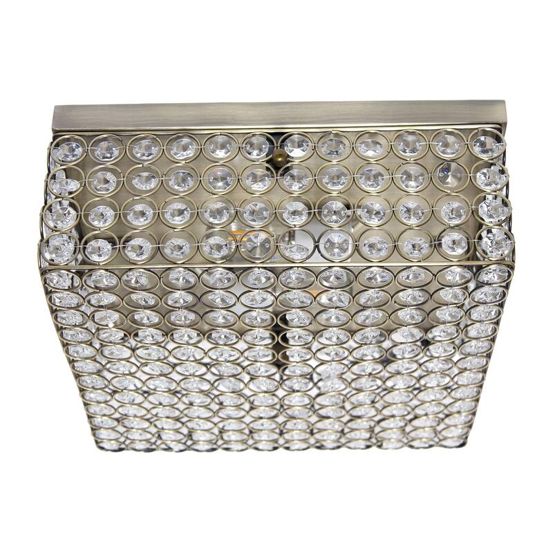 Elegant Designs 12 Inch Elipse Crystal 2 Light Square Ceiling Flush Mount - 12 x 12 x 5 in