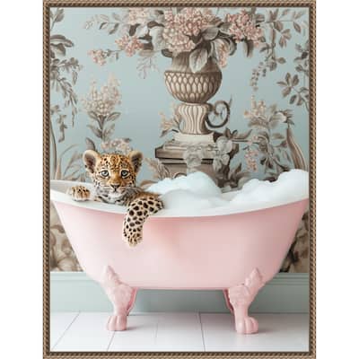 Leopard Pink Bubble Bath by Niky Rahner Framed Canvas Wall Art