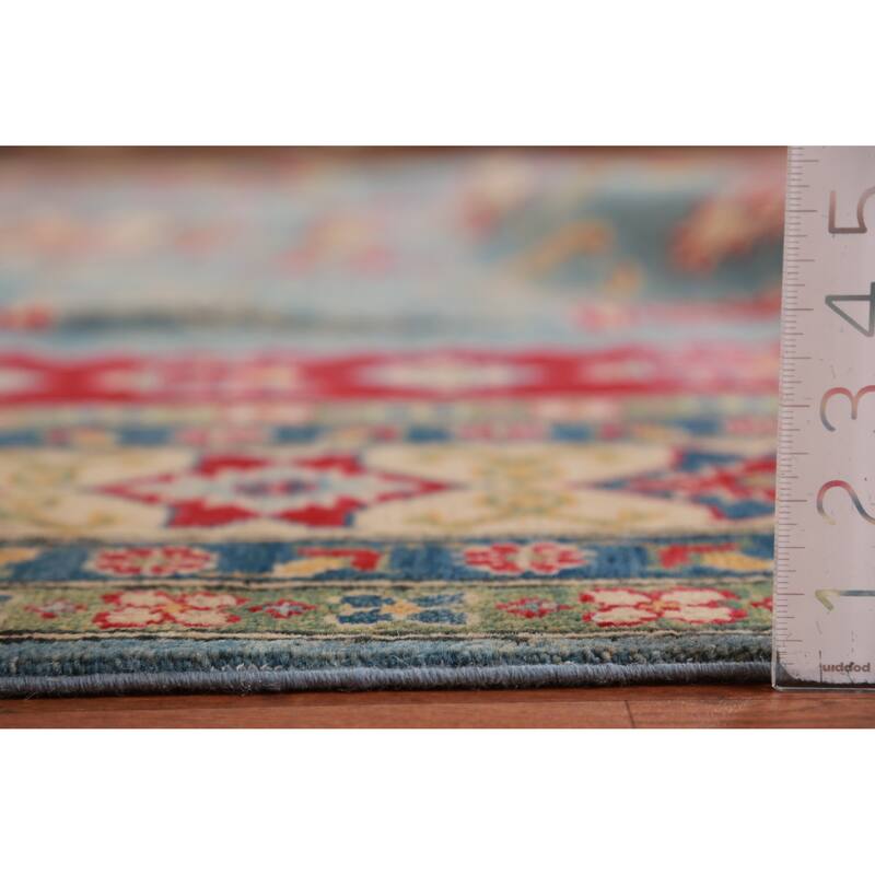 Hand Knotted Oriental 100% Wool Carpet Traditional Geometric Navy Blue & Blues Kazak Area Rug - 16' 3'' X 9' 10''