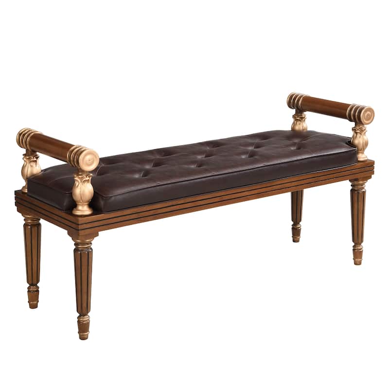 Christopher Knight Home - Mid-Century PU Leather Upholstered Bench with Button-Tufted Seat & Solid Wood Frame - 50"W