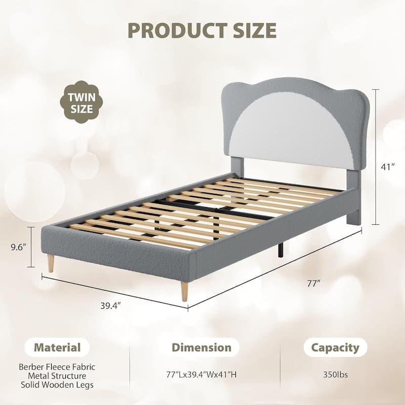 Upholstered Bed Frame, with Panda-Shaped Headboard