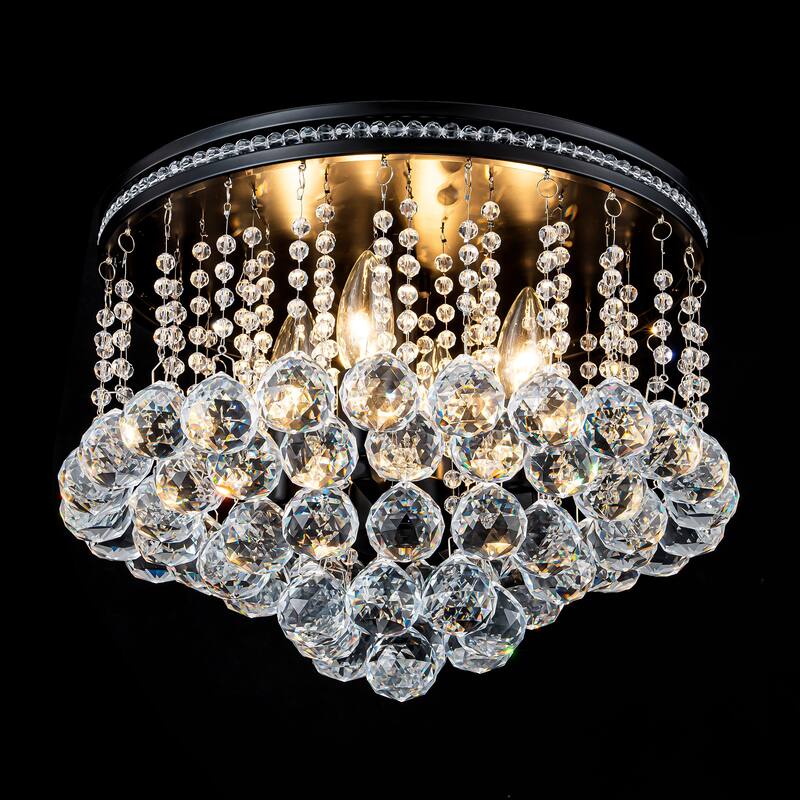 4-Light Industrial Vintage Matte Black Semi-Flush Mount Ceiling Light with Crystal Beads - 15 in. W x 11 in. H