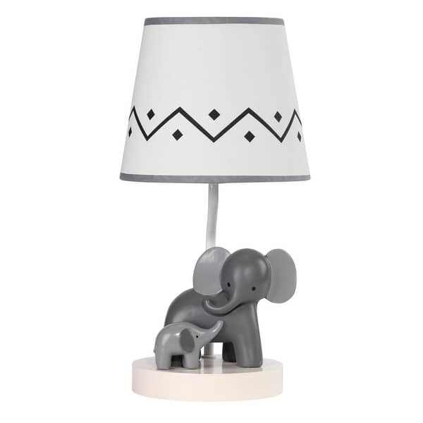 slide 2 of 4, Lambs & Ivy Me & Mama White/Gray Elephant Nursery Lamp with Shade & Bulb
