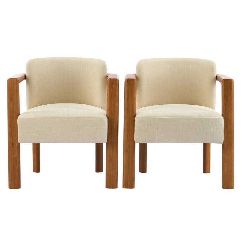 Roomfitters Upholstered Fabric Dining Armchair with Walnut Rubber Wood Frame, Beige Set of 2 - Beige,Walnut