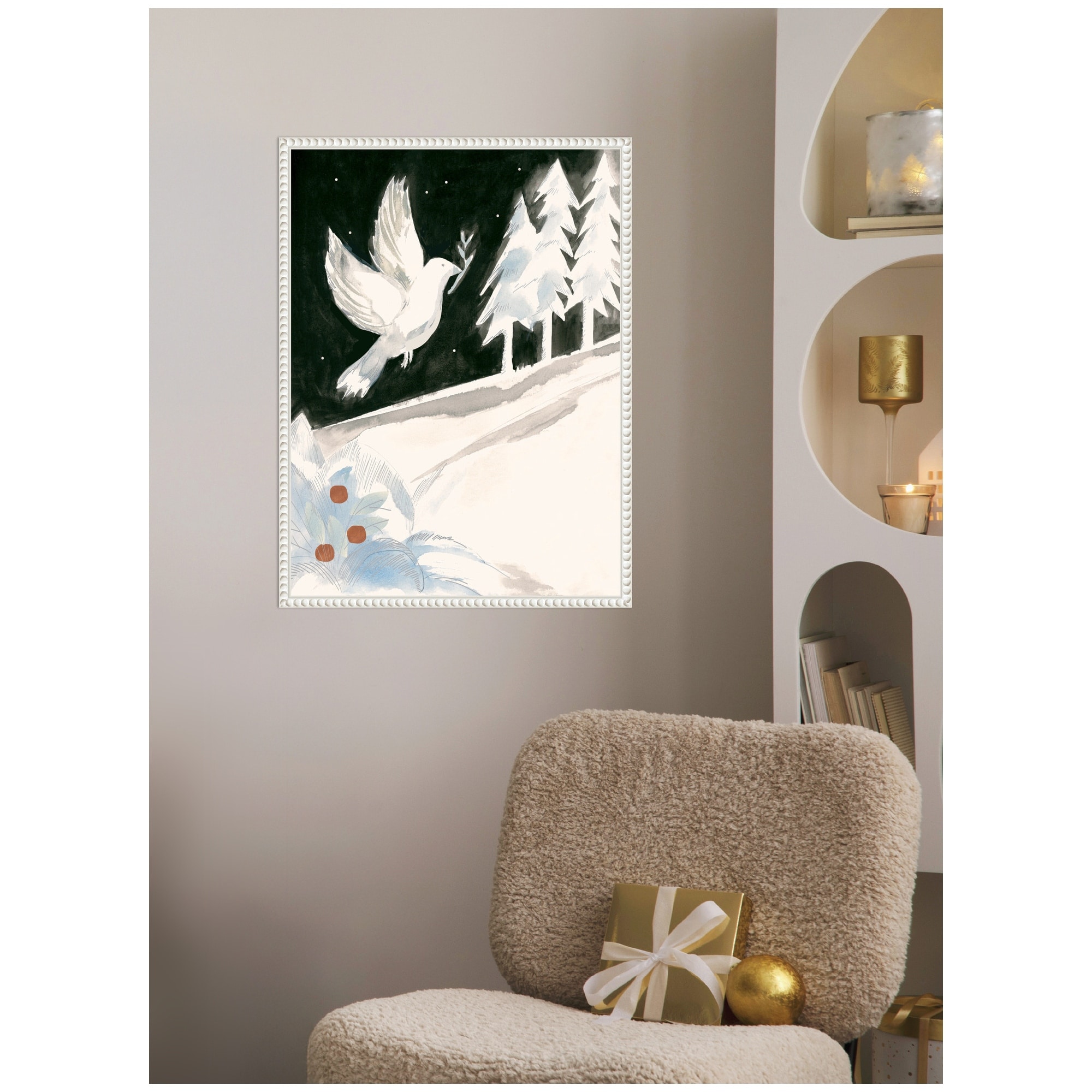 Kate and Laurel Sylvie Beaded Peace Dove Framed Canvas by Teju Reval