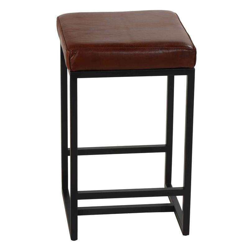 Bare Decor Cognac Backless Counter Stool in Genuine 100% Leather, Brown