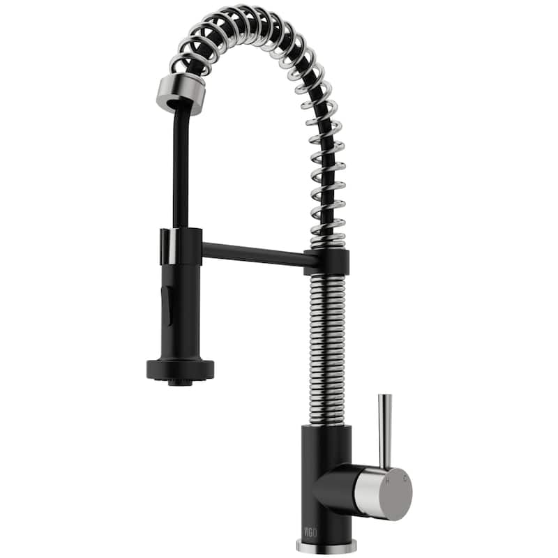 VIGO Edison 19" H Single Handle Pull-Down Sprayer Kitchen Faucet - Without Extras - Stainless Steel/Matte Black