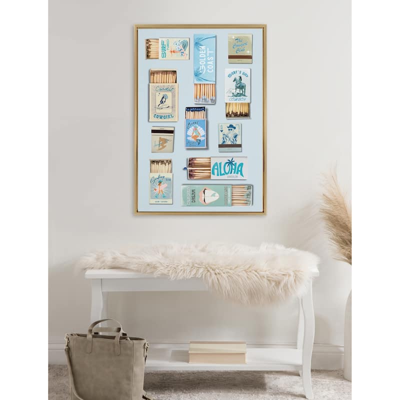 Sylvie Retro Matchbox Blue Coastal Cowgirl Framed Canvas by Honey Island Studio