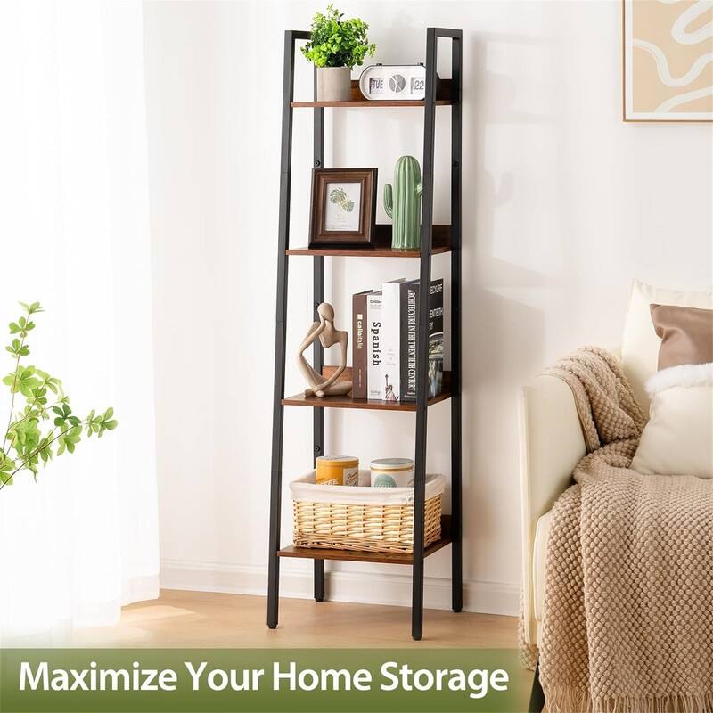 4 Tier Tall Ladder Bookshelf Corner Shelf - 12.4"D x 14.44"W x 54.25"H