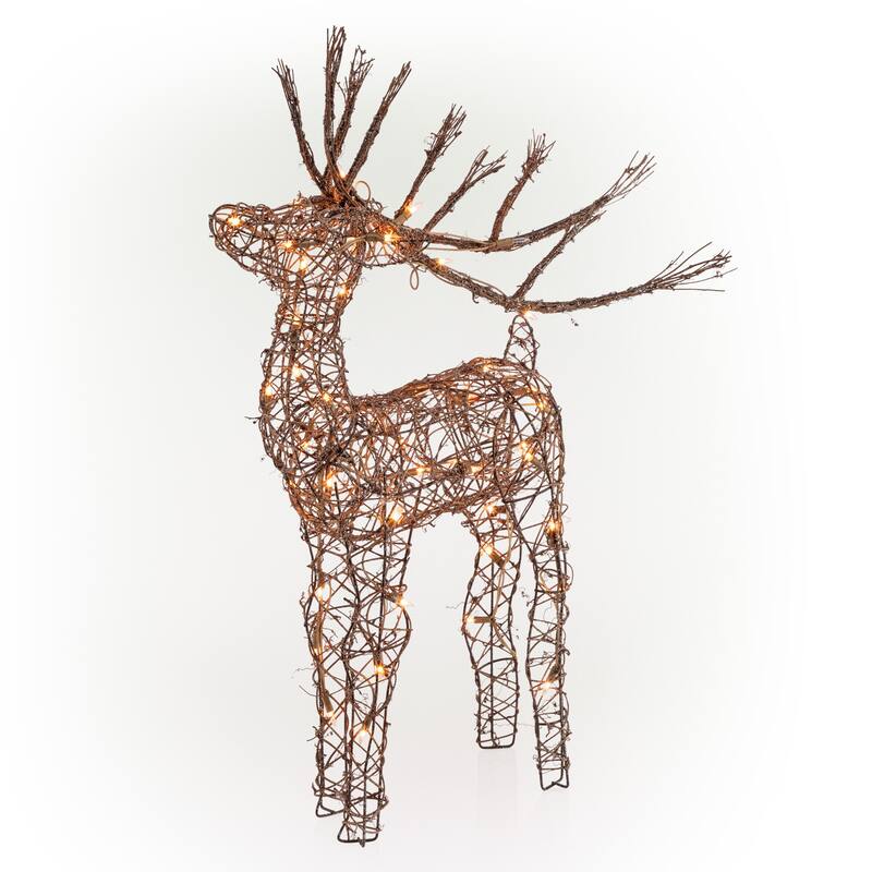Alpine Corporation Standing Rattan Reindeer Decoration with White Halogen Lights