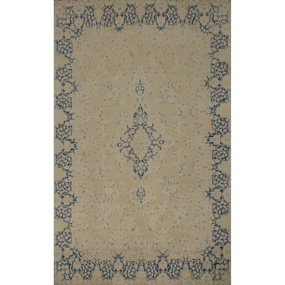 Hand Knotted Oriental 100% Wool Carpet Traditional Floral Beige & Ivories Kerman Area Rug - 12' 10'' X 9' 4''