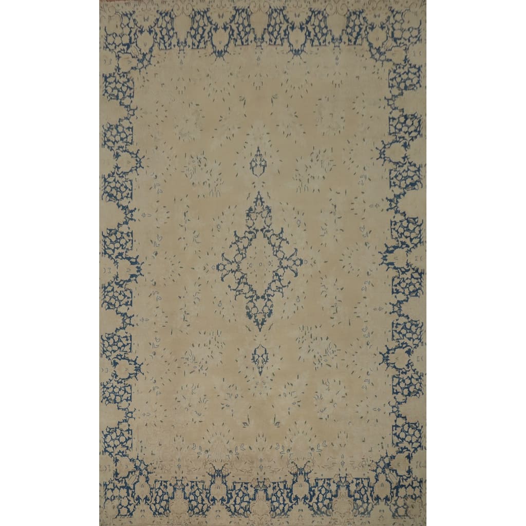 Hand Knotted Oriental 100% Wool Carpet Traditional Floral Beige & Ivories Kerman Area Rug - 12' 10'' X 9' 4''