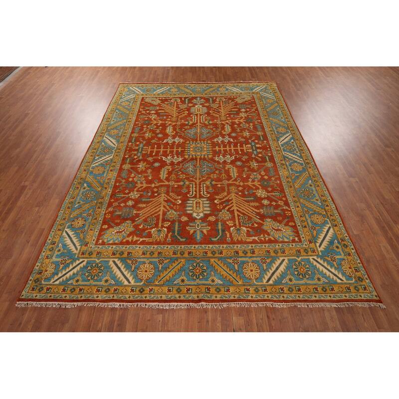 Orange Heriz Serapi Oriental Area Rug Hand-Knotted Wool Carpet - 9'0"x 11'9"