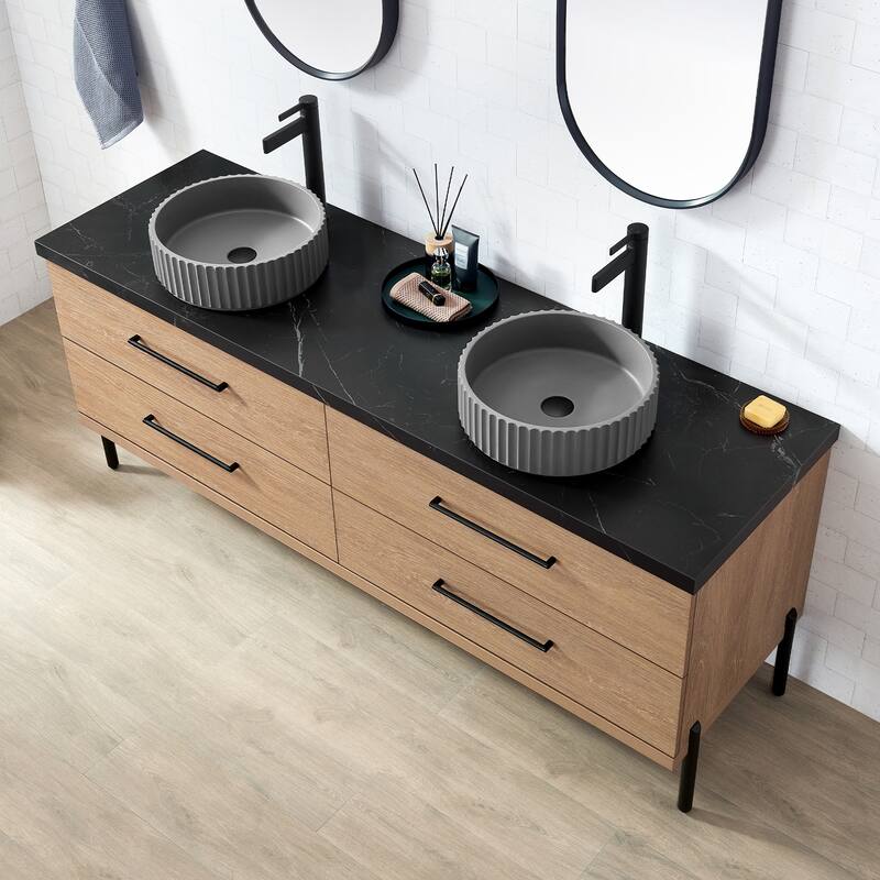 Trento Bath Vanity, Sintered Stone Top with Concrete Sink & Mirror