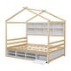 preview thumbnail 22 of 34, Elegant Full House Bed Kids Bed with Roof Frame,Bedside Storage Shelves,Ladder and Guardrail