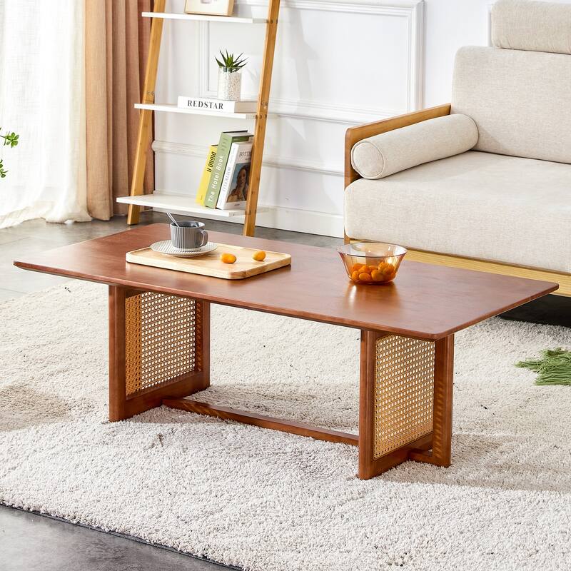 Farmhouse Center Table Coffee Table with Wood Legs, Side Table Walnut End Table for Living Room Bedroom