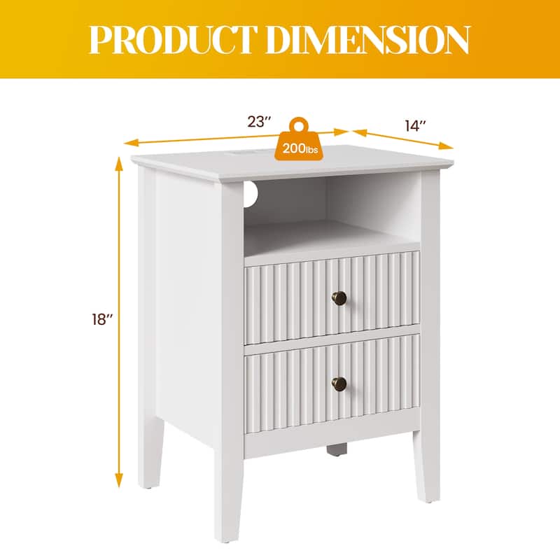 Fluted Nightstand with 2 Drawers, Set of 2