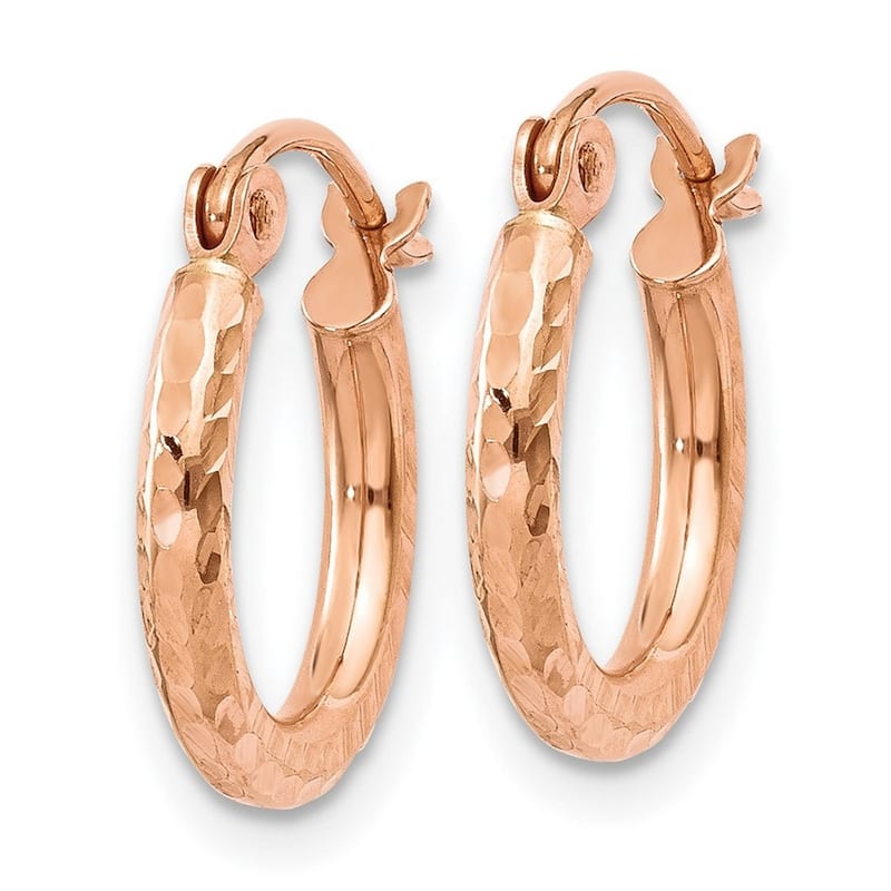 Curata 14k Rose Gold Light Weight 2x13mm Diamond-Cut Hoop Earrings