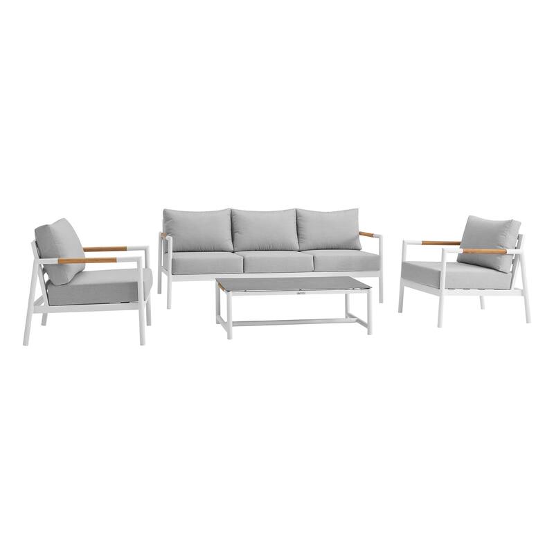 Crown 4 Piece Aluminum and Teak Outdoor Seating Set - Yellow