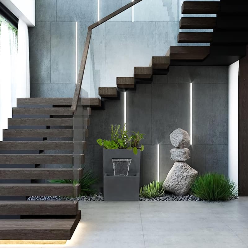 Grey Rectangular Resin Modern Rectangular Waterfall Outdoor Fountain