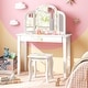 preview thumbnail 3 of 7, White Kids Vanity Table Set with Tri-Folding Mirror and Large Drawer Perfect for Girls - 27.5"L x 13.5"W x 38"H