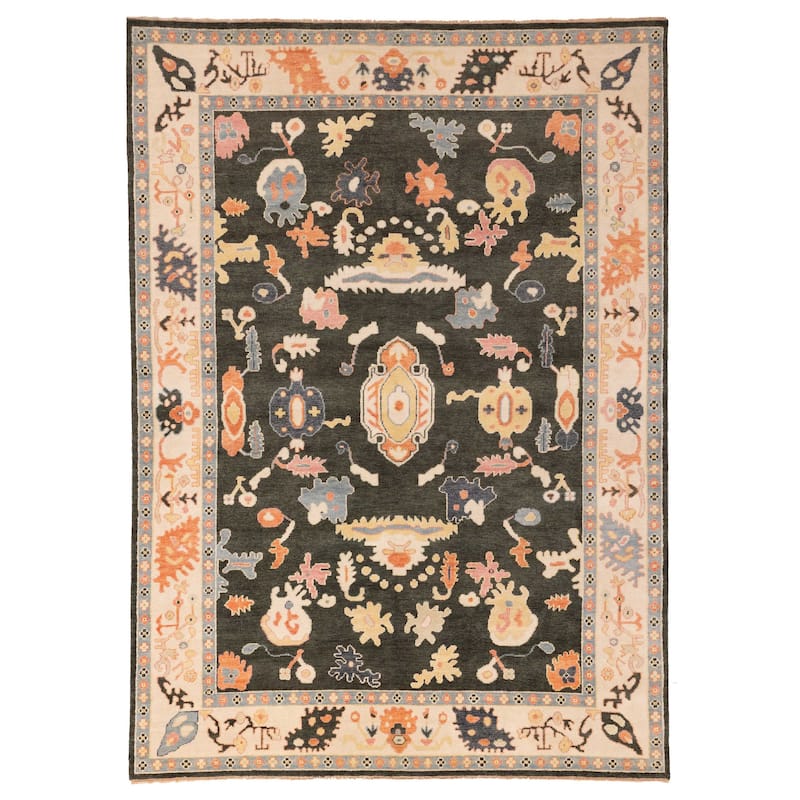 ECARPETGALLERY Hand-knotted Modern Oushak Dark Green Wool Rug - 8'8 x 11'11