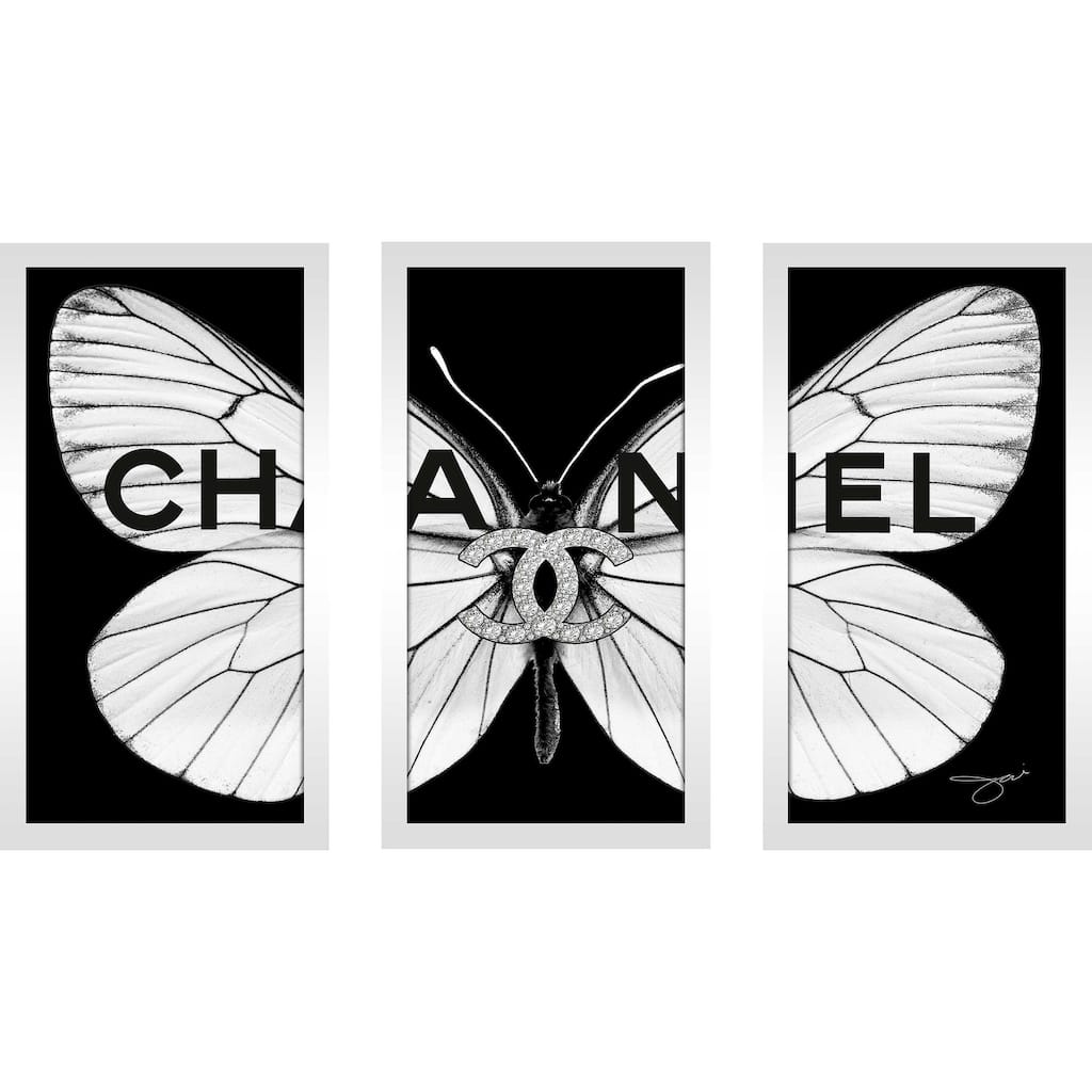 "Chanel White Butterfly" 3 Piece Print on Acrylic