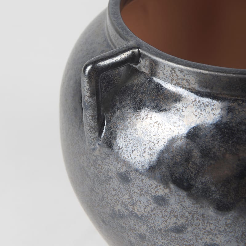 Kora Dark Gray And Brown Metallic Double Ear Vase (9") - 9.4L x 9.4W x 8.5H