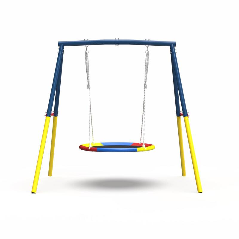 Flying Saucer Swing Set with Heavy Duty A-Frame Metal Swing Stand, Full Steel, Outdoor for Kids, Backyard, Playground - Blue