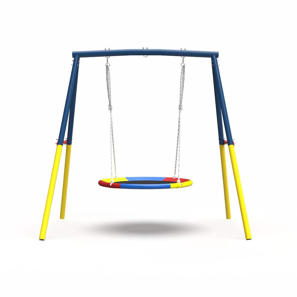 Flying Saucer Swing Set with Heavy Duty A-Frame Metal Swing Stand, Full Steel, Outdoor for Kids, Backyard, Playground