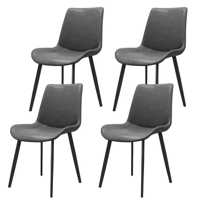 PU Leather Dining Chair with Metal Legs, Modern Upholstered Chair Set of 4 for Kitchen, Restaurant, Living, Meeting Room - Grey